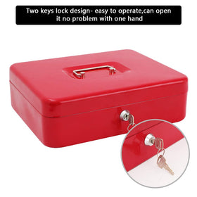 Xydled cash box with spring bill clips keeping bills organized and flat.