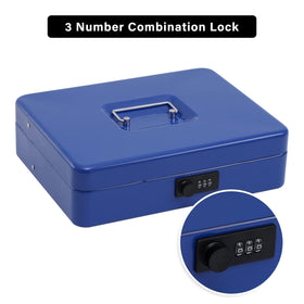 Xydled blue cash box with portable handle for on-the-go use.
