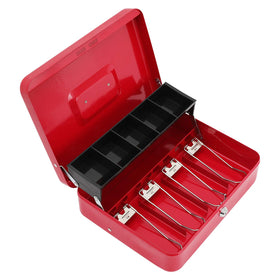 Xydled cash box with tiered cantilever tray for quick coin access.