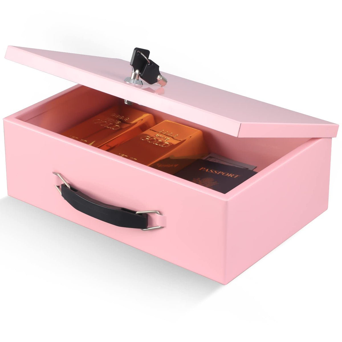 xydled fire safe box front view pink showing compact protection for valuables
