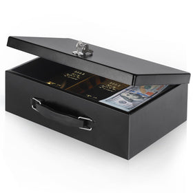 Xydled fire safe box front view highlighting compact home storage.