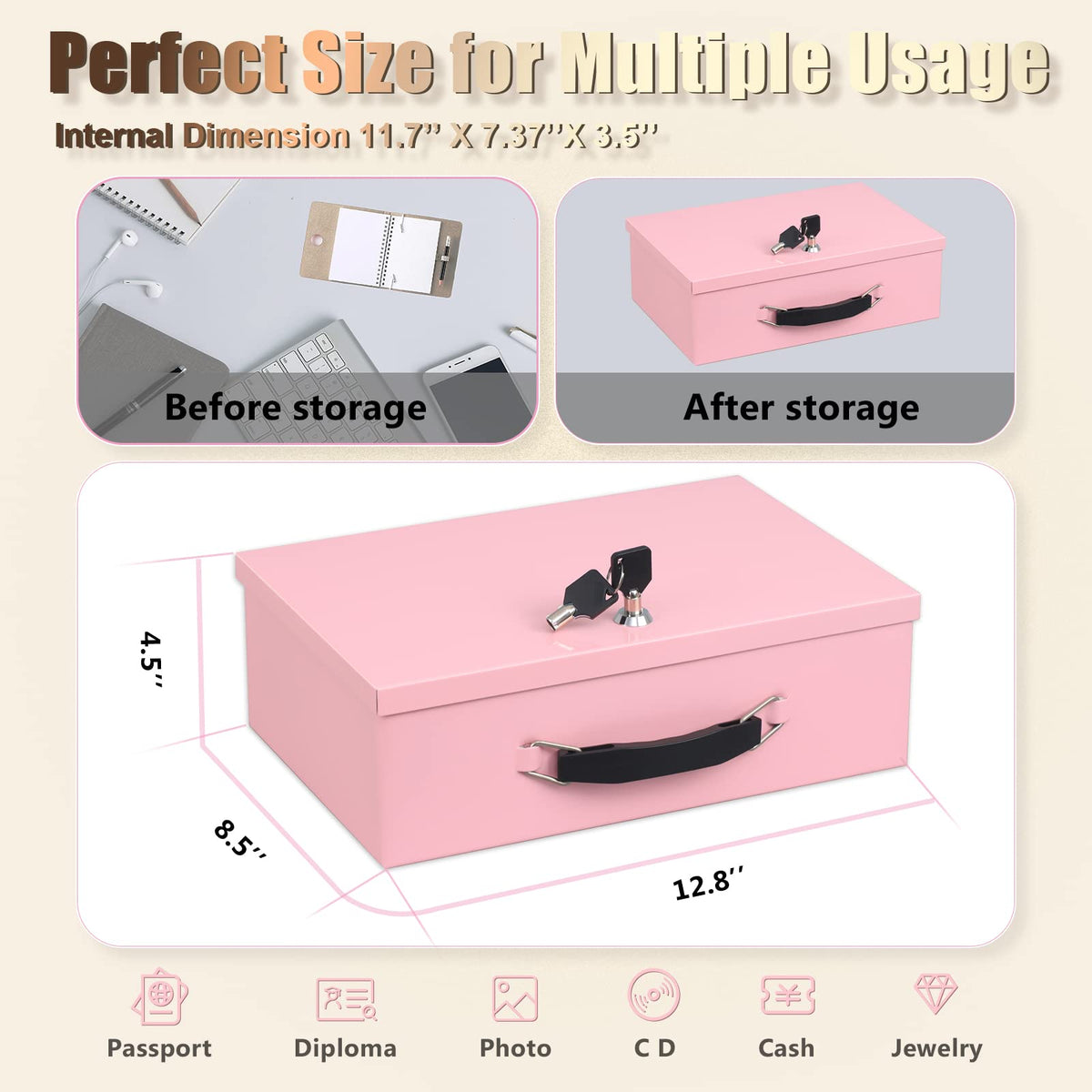 xydled fire safe box interior dimensions suitable for documents and USBs