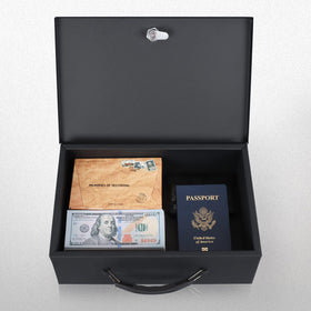 Xydled fire safe box portable handle enables easy relocation.