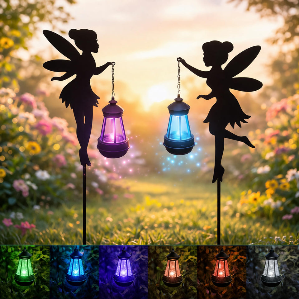 XYRIS Solar fairy garden angel stake lights your yard at dusk with color-shifting glow