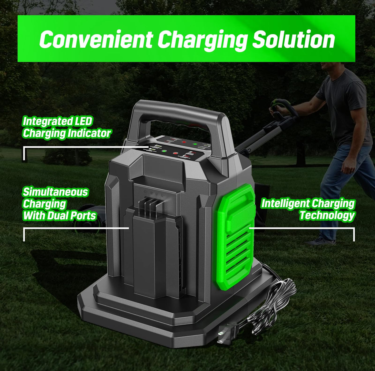 XYT-TECH CH2800 charger shows LED indicators for clear charging status.