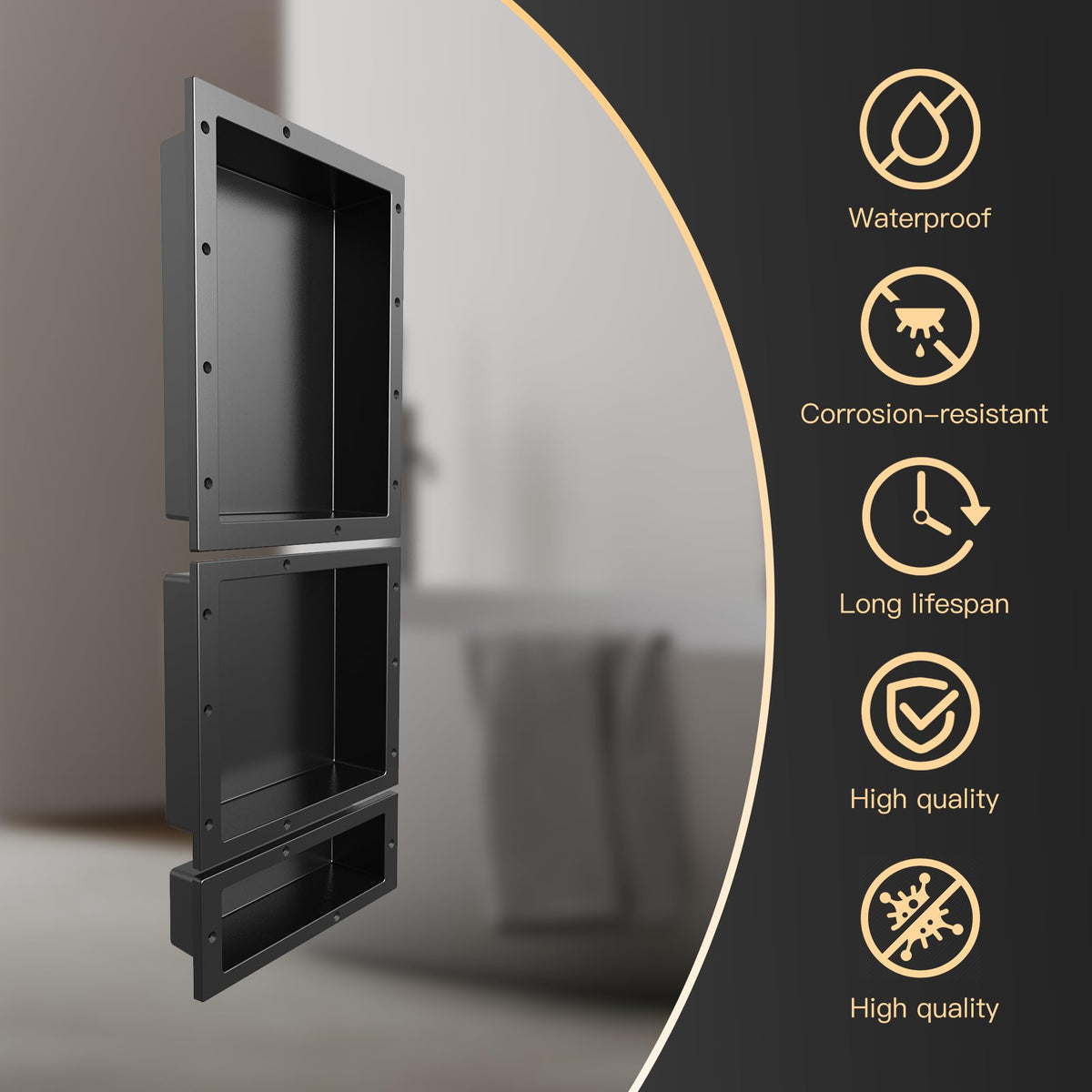 XZETORA shower niche with 4mm thick panel for durability