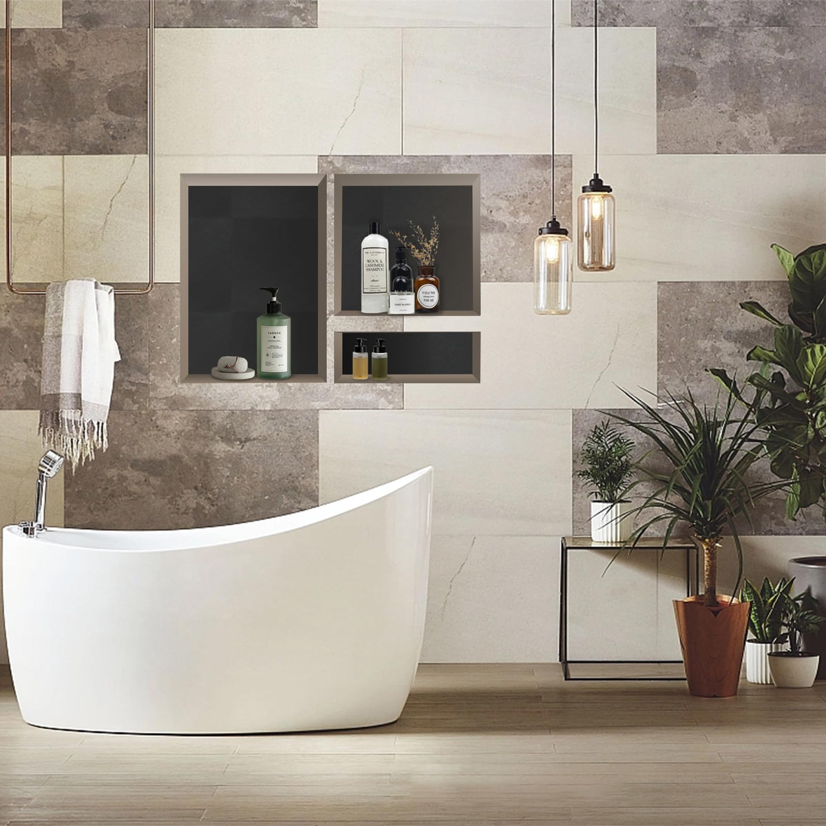 XZETORA shower niche in black finish for a modern bathroom