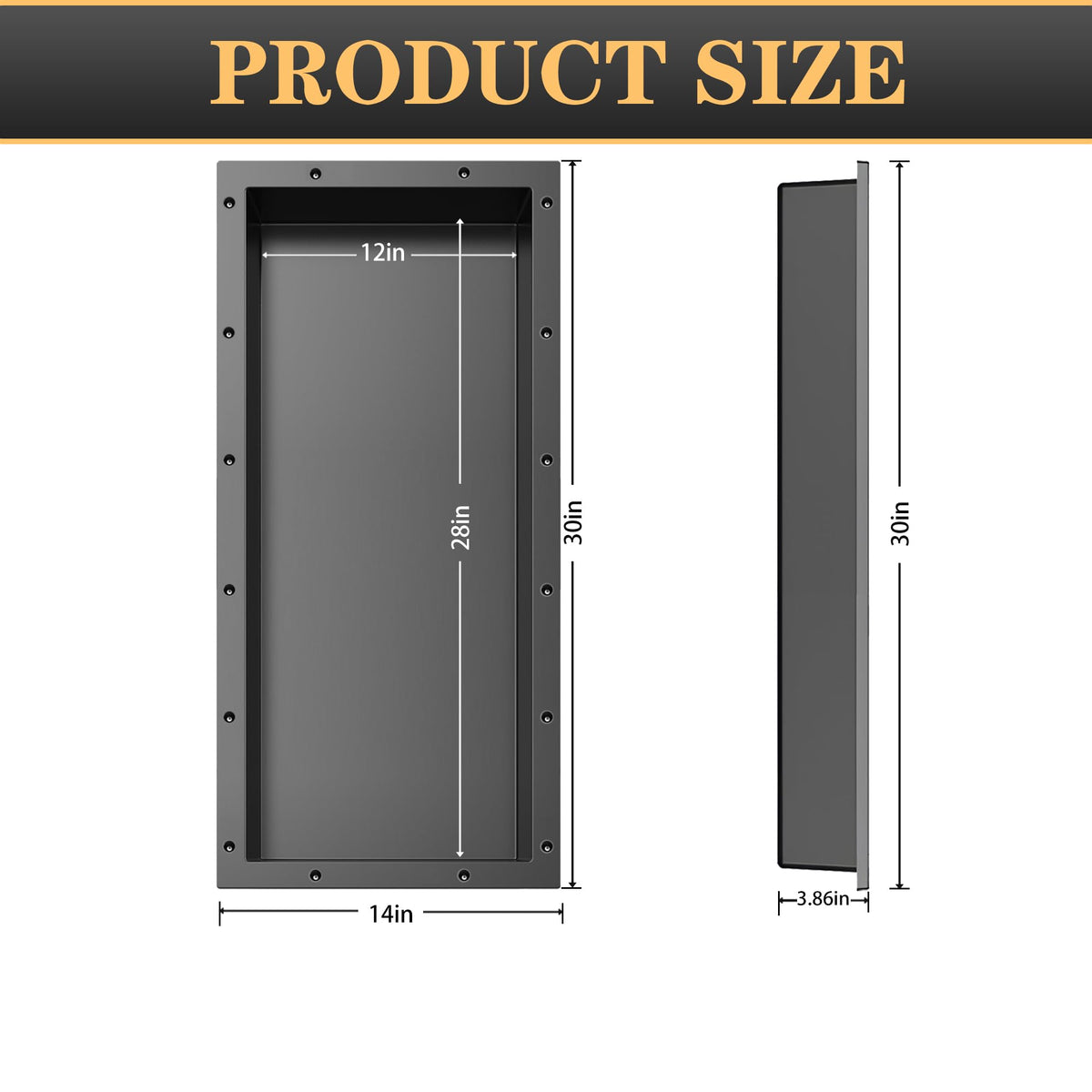 XZETORA SMC shower niche side installation shows slim profile.
