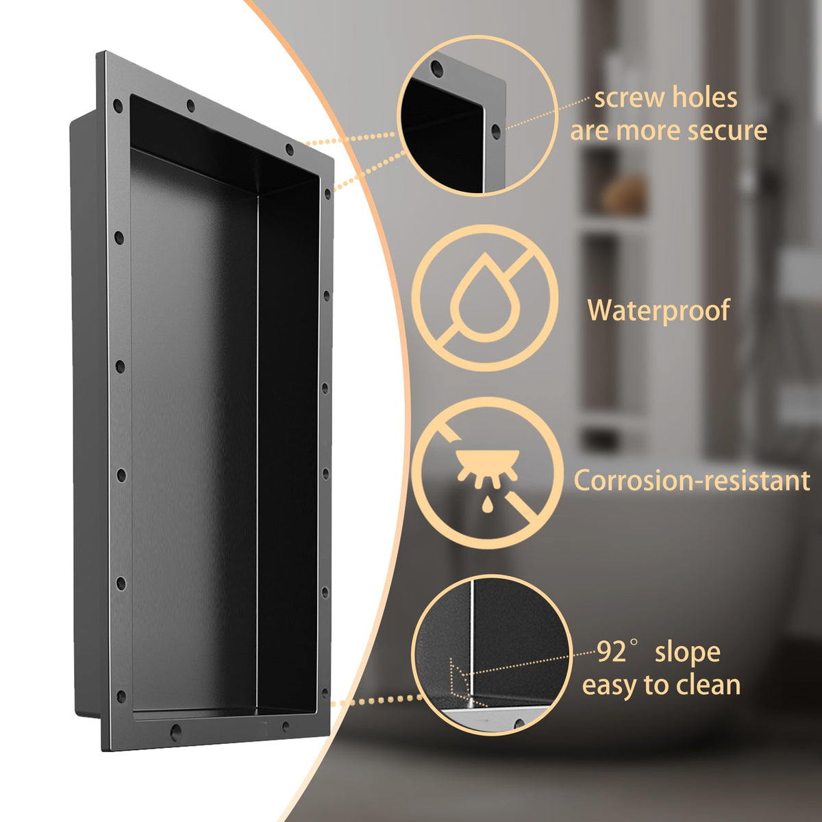 XZETORA shower niche waterproof seal close-up highlights durability.