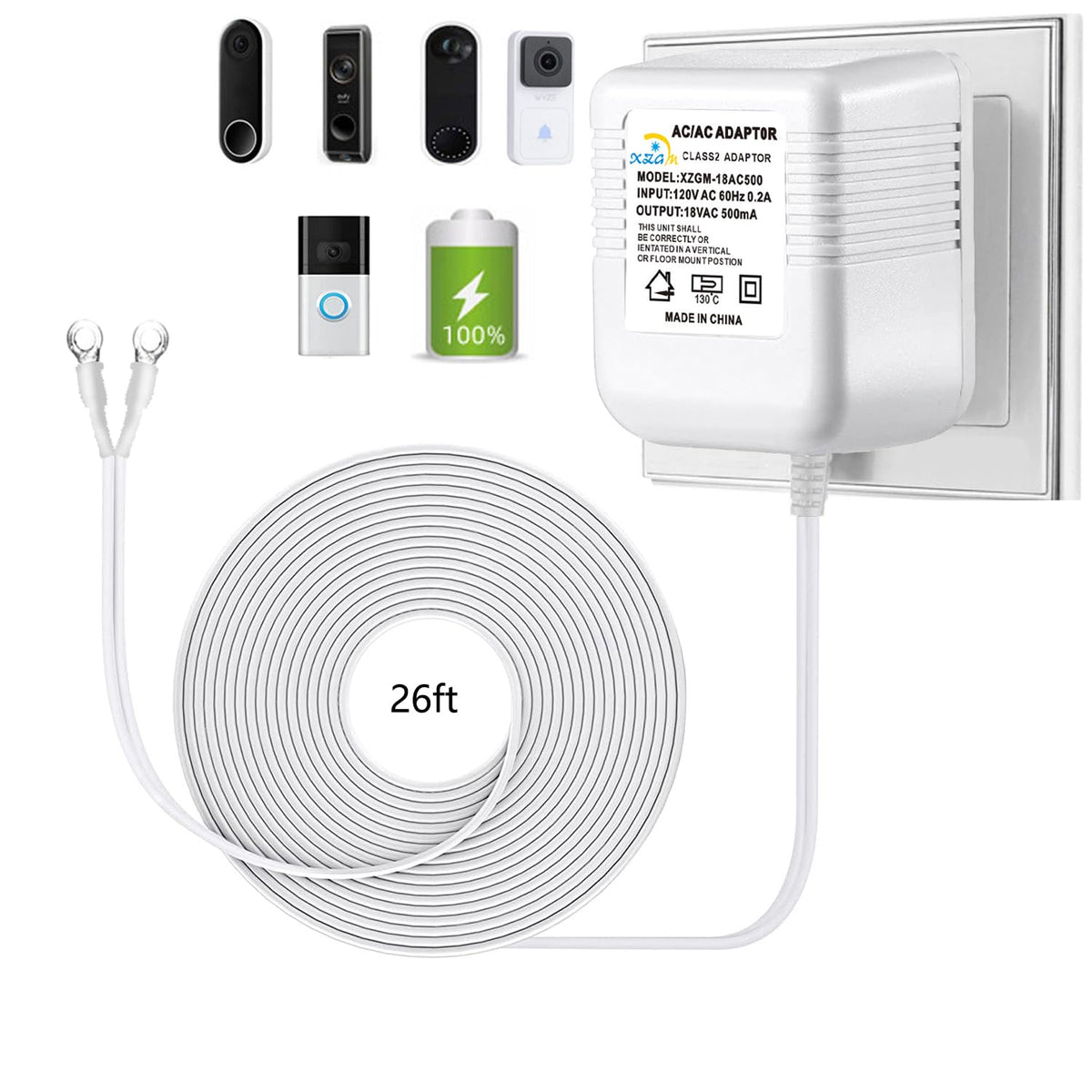 XZGm video doorbell transformer delivers stable 18V power for smooth operation.