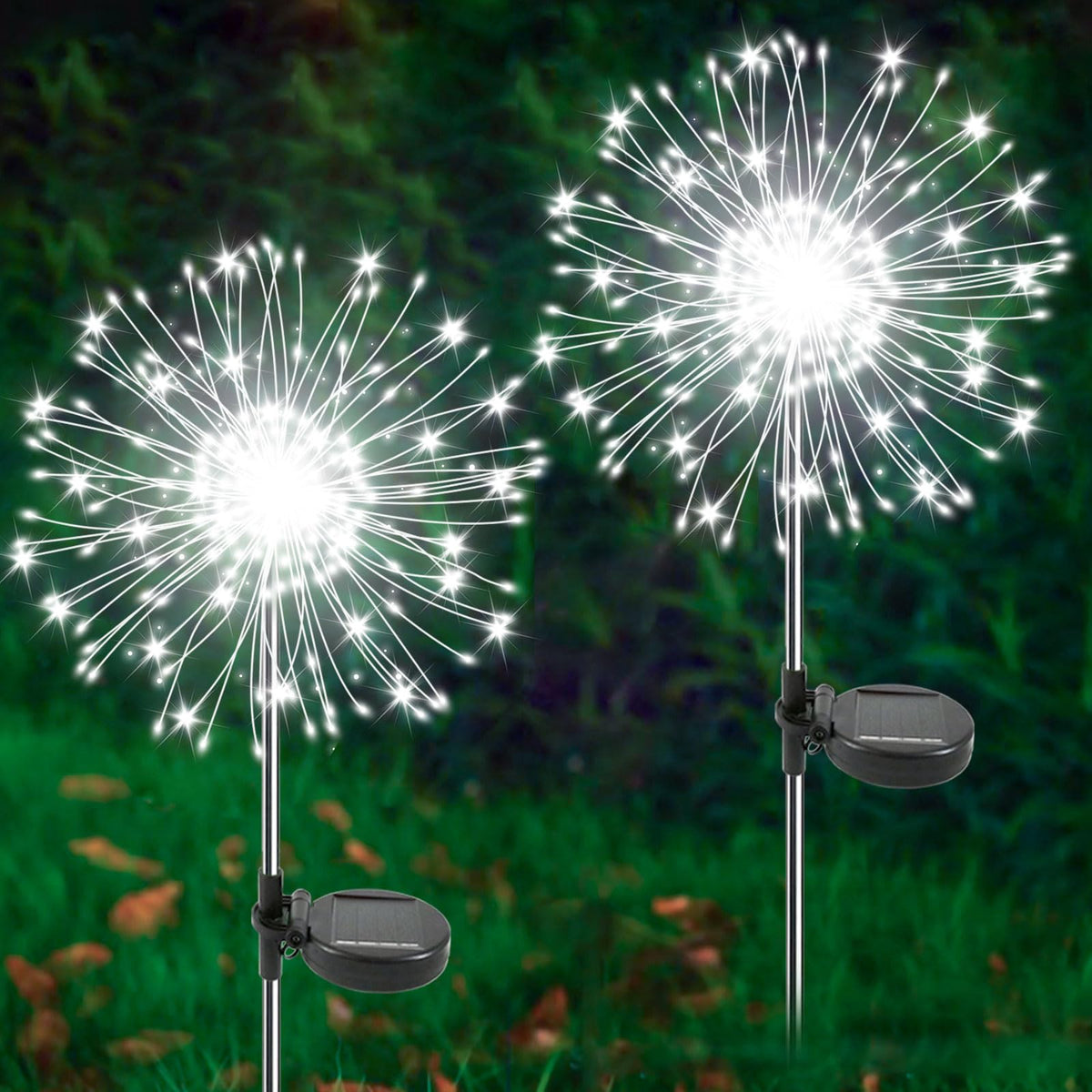 YaaFen solar garden lights with 120 LEDs create bright twinkling fireworks along a path.