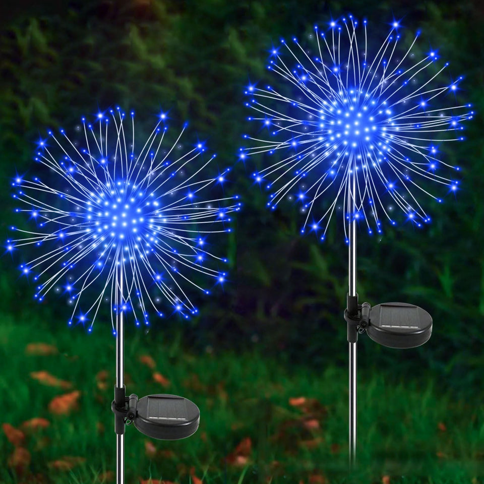 YaaFen solar garden lights show 120-LED twinkling fireworks for vibrant outdoor ambiance.