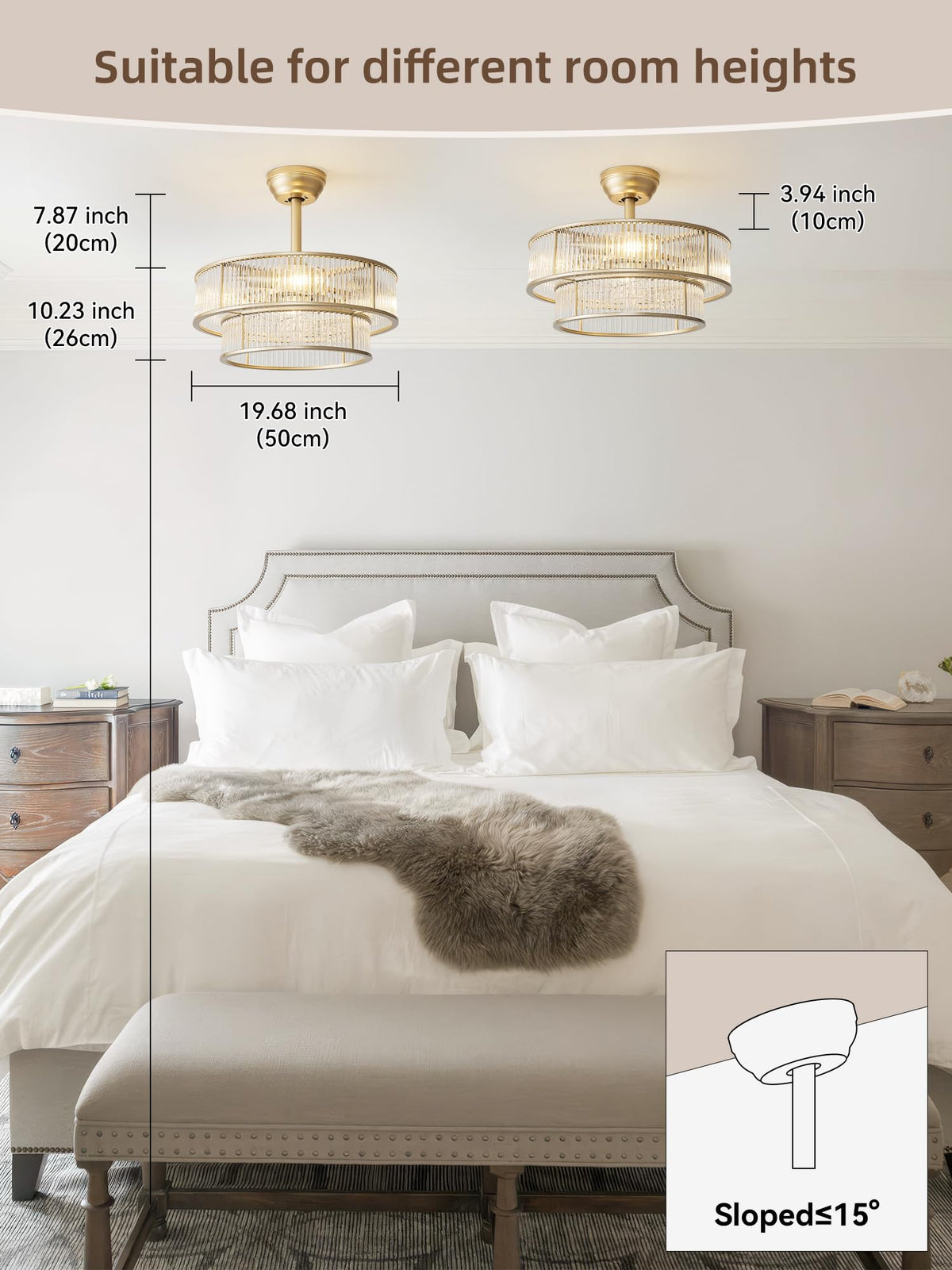 YADZSLY 20-inch gold chandelier fandelier blends design with cooling