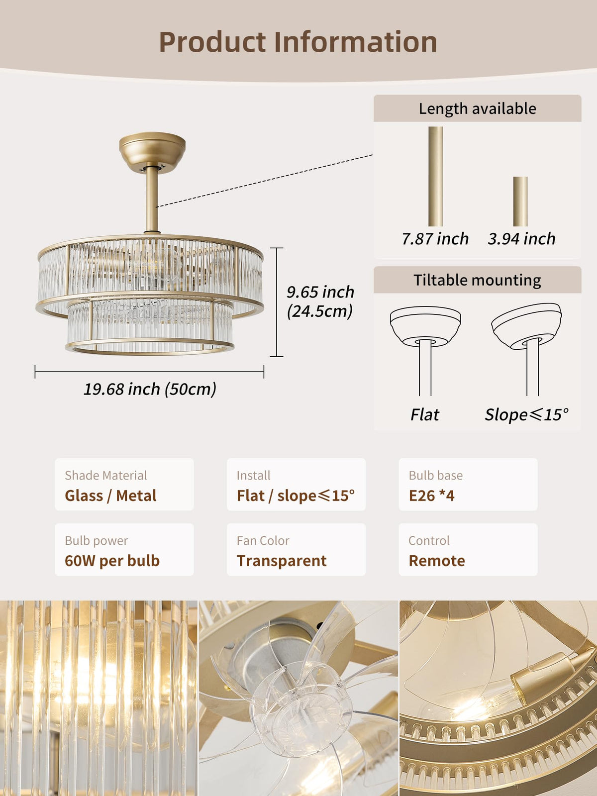 YADZSLY gold fandelier provides soft ambient light in a room