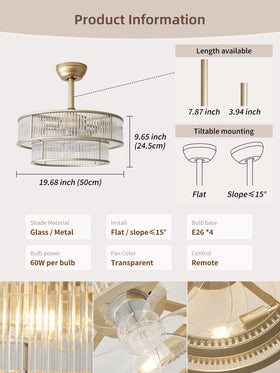 YADZSLY gold fandelier provides soft ambient light in a room