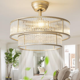 YADZSLY gold fandelier with crystal strips for luxe ambient lighting