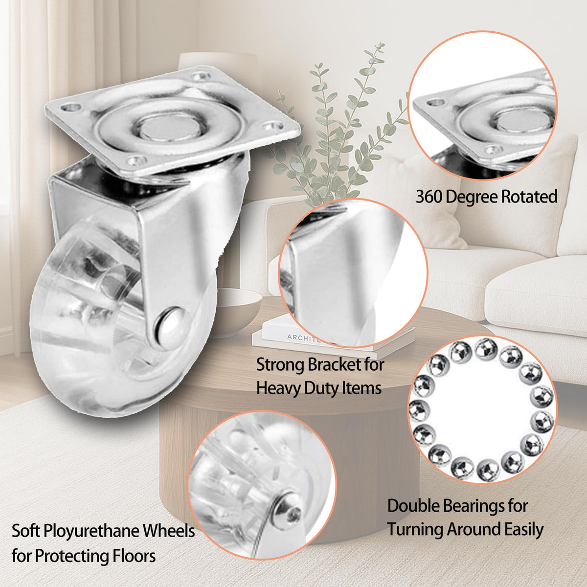 YAEMIKY heavy-duty wheels support up to 500 lbs per set.