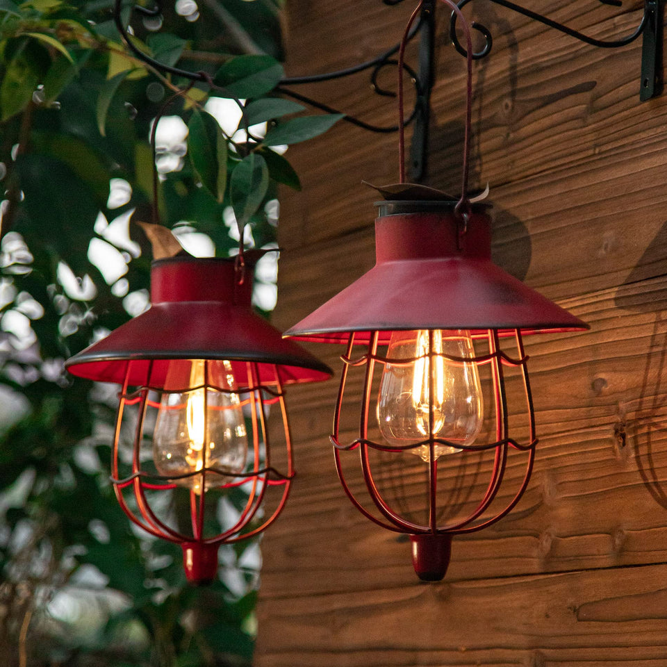 YAKii solar lantern hanging red 2-pack adds warm outdoor ambiance.