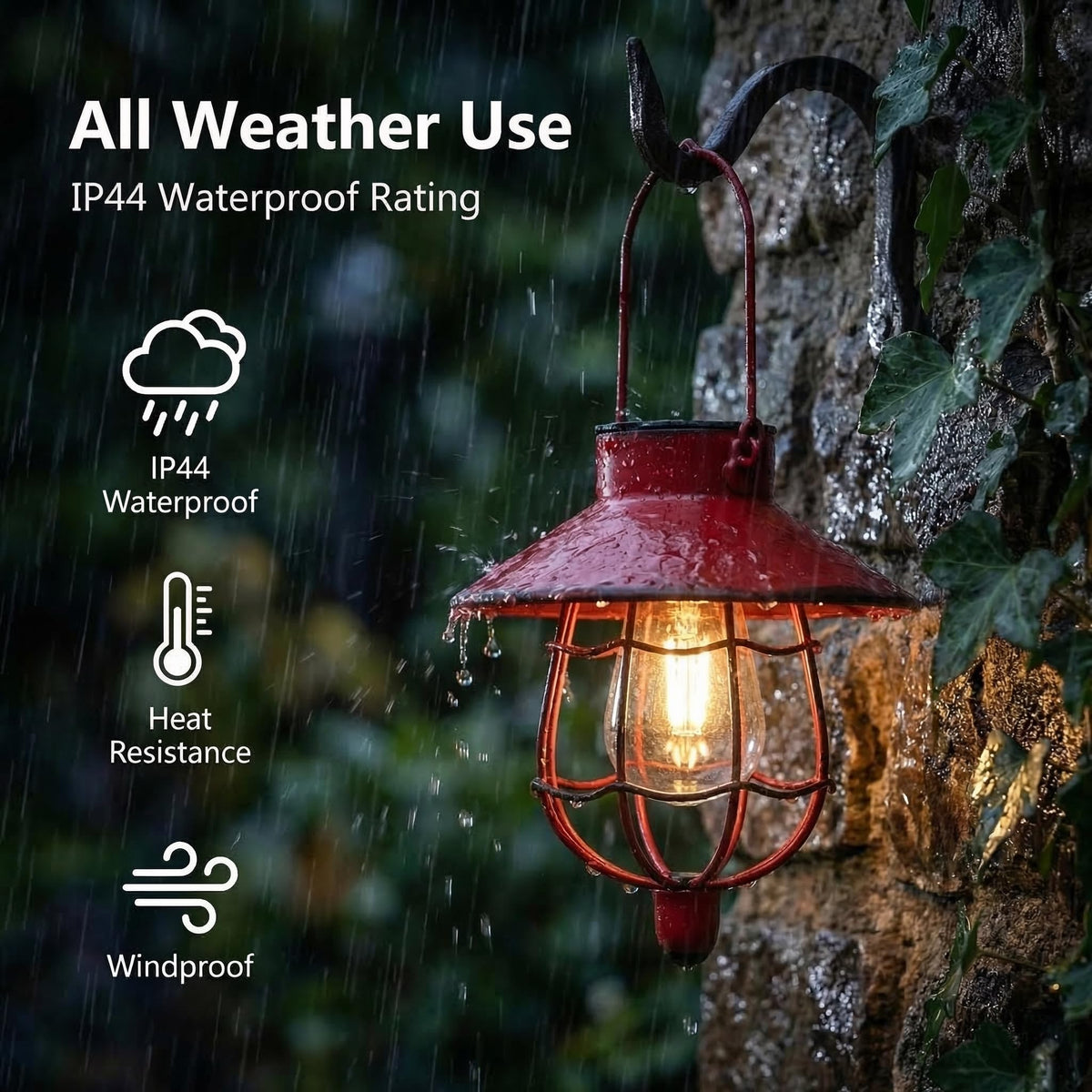YAKii yard and pathway lantern in red guides guests with glow.