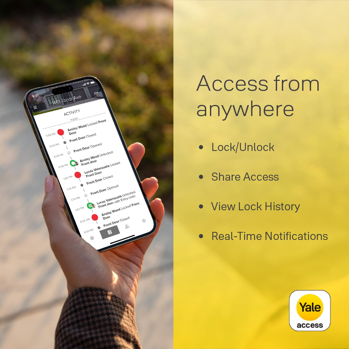 Yale Access app control enabling remote lock/unlock and monitoring