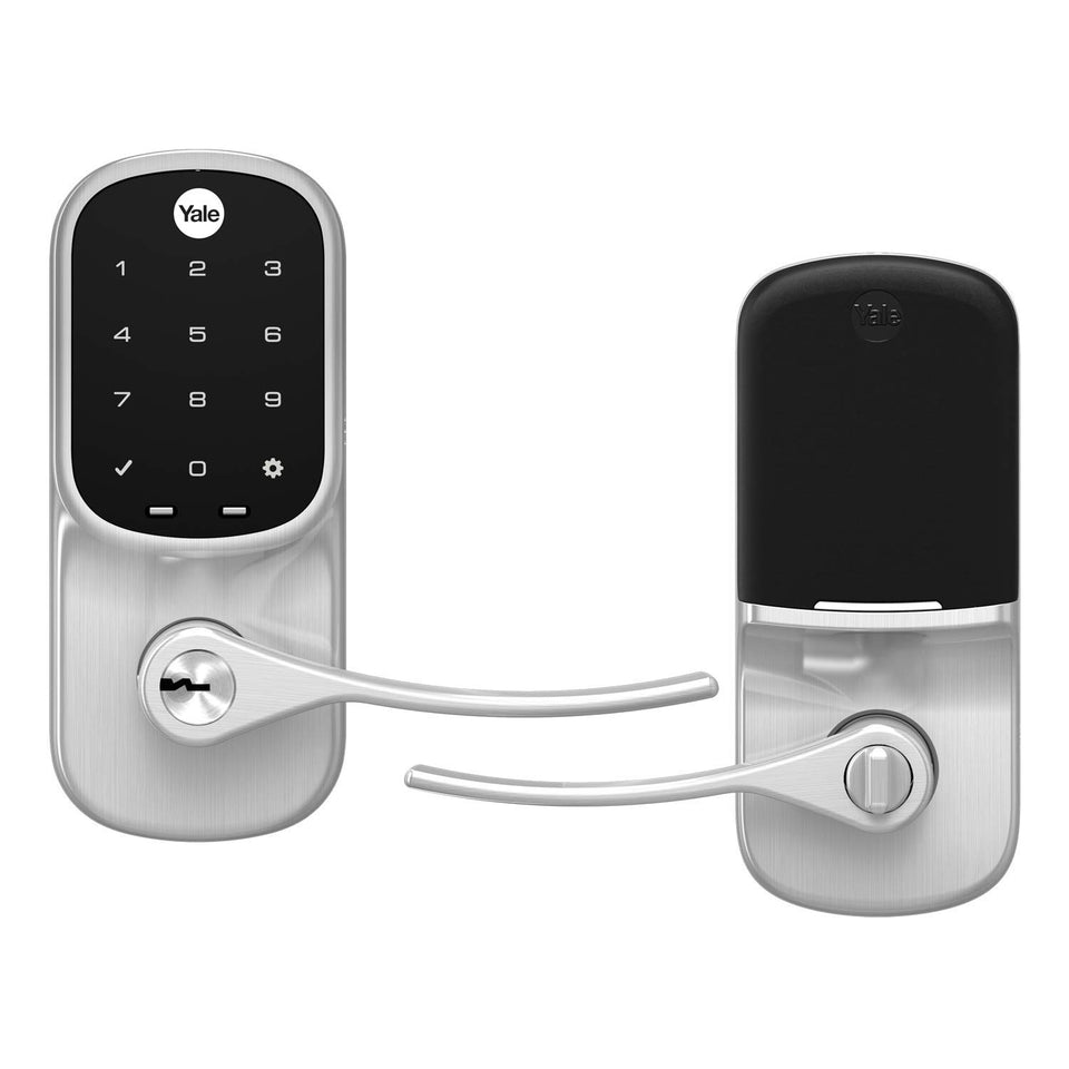 Yale Assure Lever with Wi-Fi keypad enabling keyless entry and remote access.
