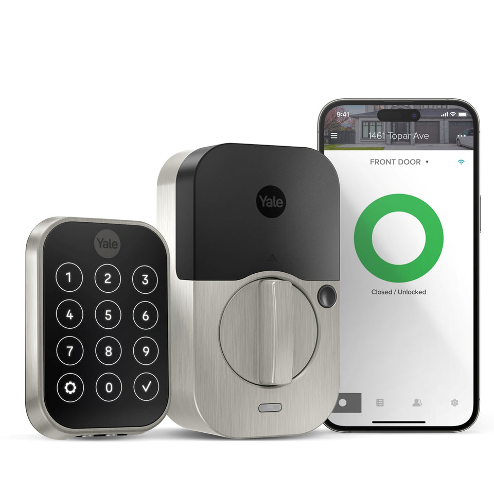 Yale Assure Lock 2 front view in satin nickel for keyless entry