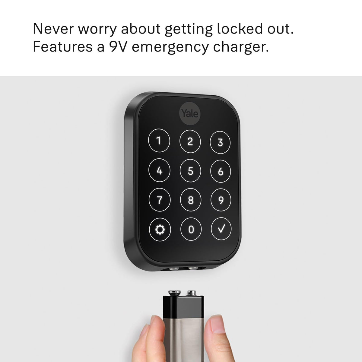 Yale Assure Lock 2 keypad close-up emphasizes fingerprint-resistant matte finish.