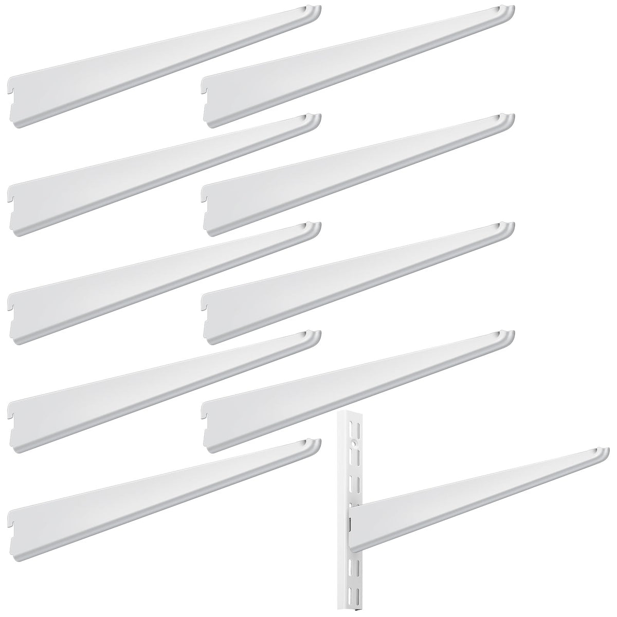 Yalikop 10-pack adjustable shelf brackets for double track system, sturdy support for organized shelves.