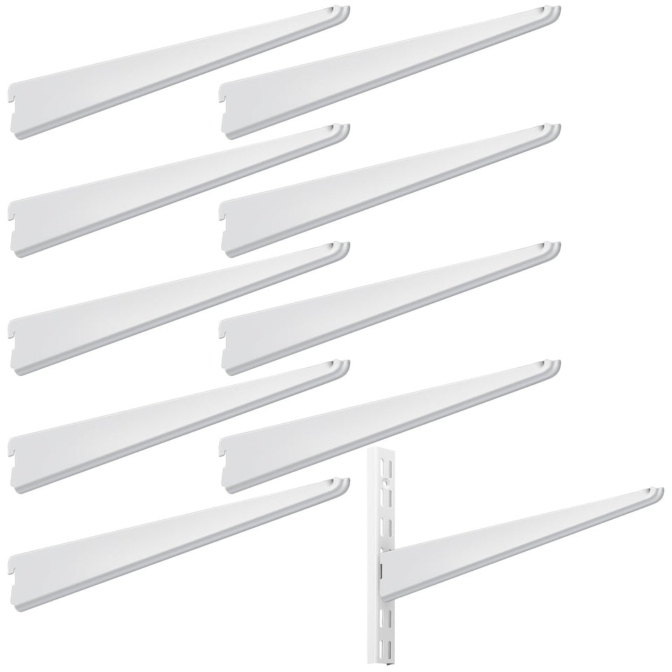 Yalikop 10-pack adjustable shelf brackets for double track system, sturdy support for organized shelves.