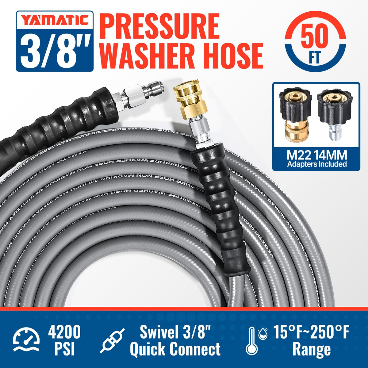 YAMATIC hose with 360 swivel end reducing twist during cleaning