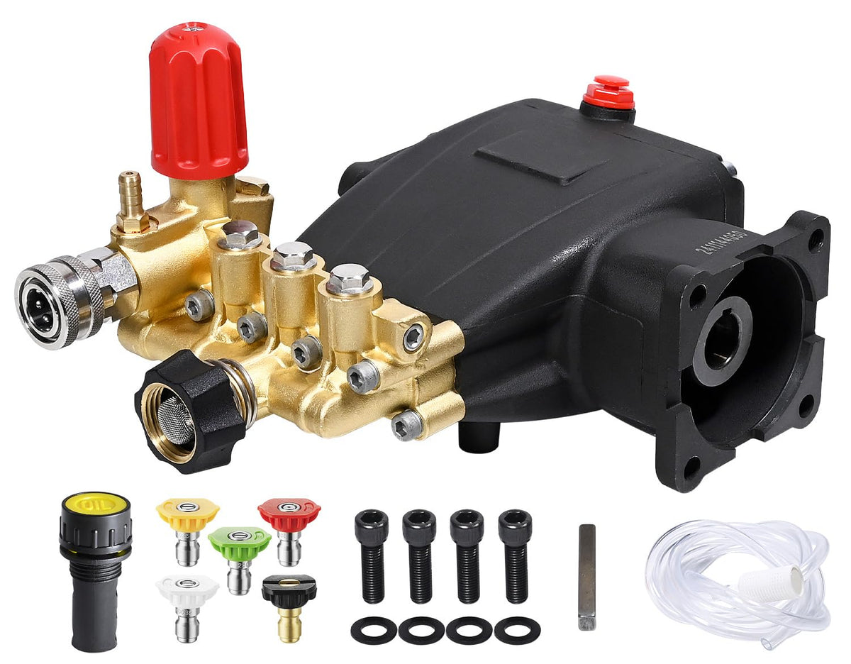 YAMATIC pump front view highlights durable 3/4 inch shaft for reliable cleaning.