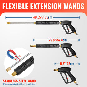 YAMATIC rubber power washer hose with steel braid, all-weather durability.