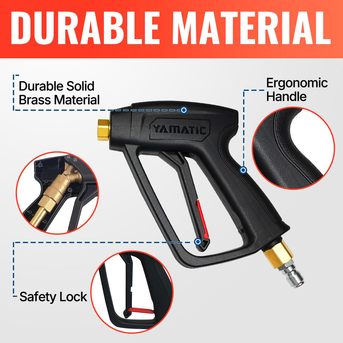 YAMATIC snub-nose design enables comfortable one-handed use.