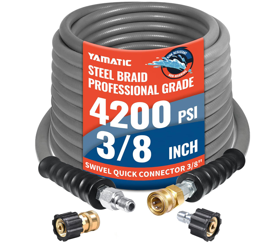 YAMATIC True 3/8 inch ID hose showing 360 degree swivel end for easier handling