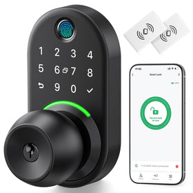 Yamiry keypad smart door lock with knob front view highlights secure aluminum housing.