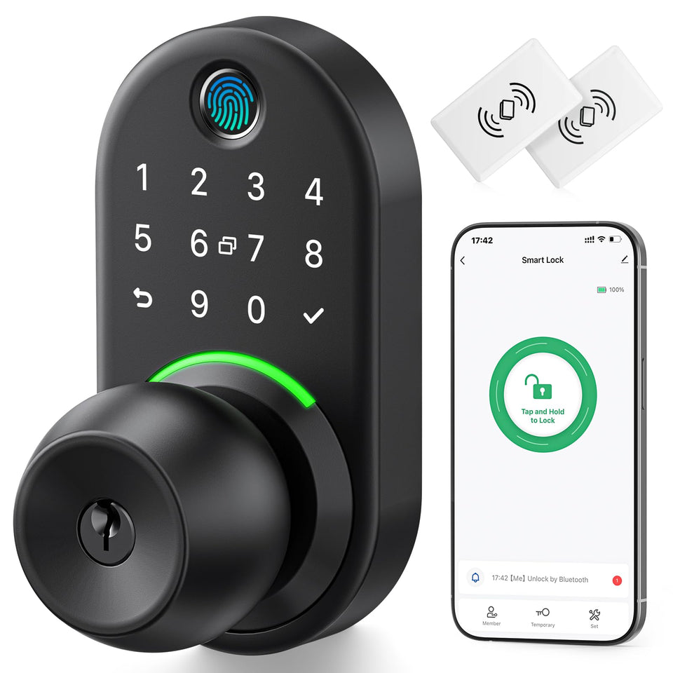 Yamiry keypad smart door lock with knob front view highlights secure aluminum housing.