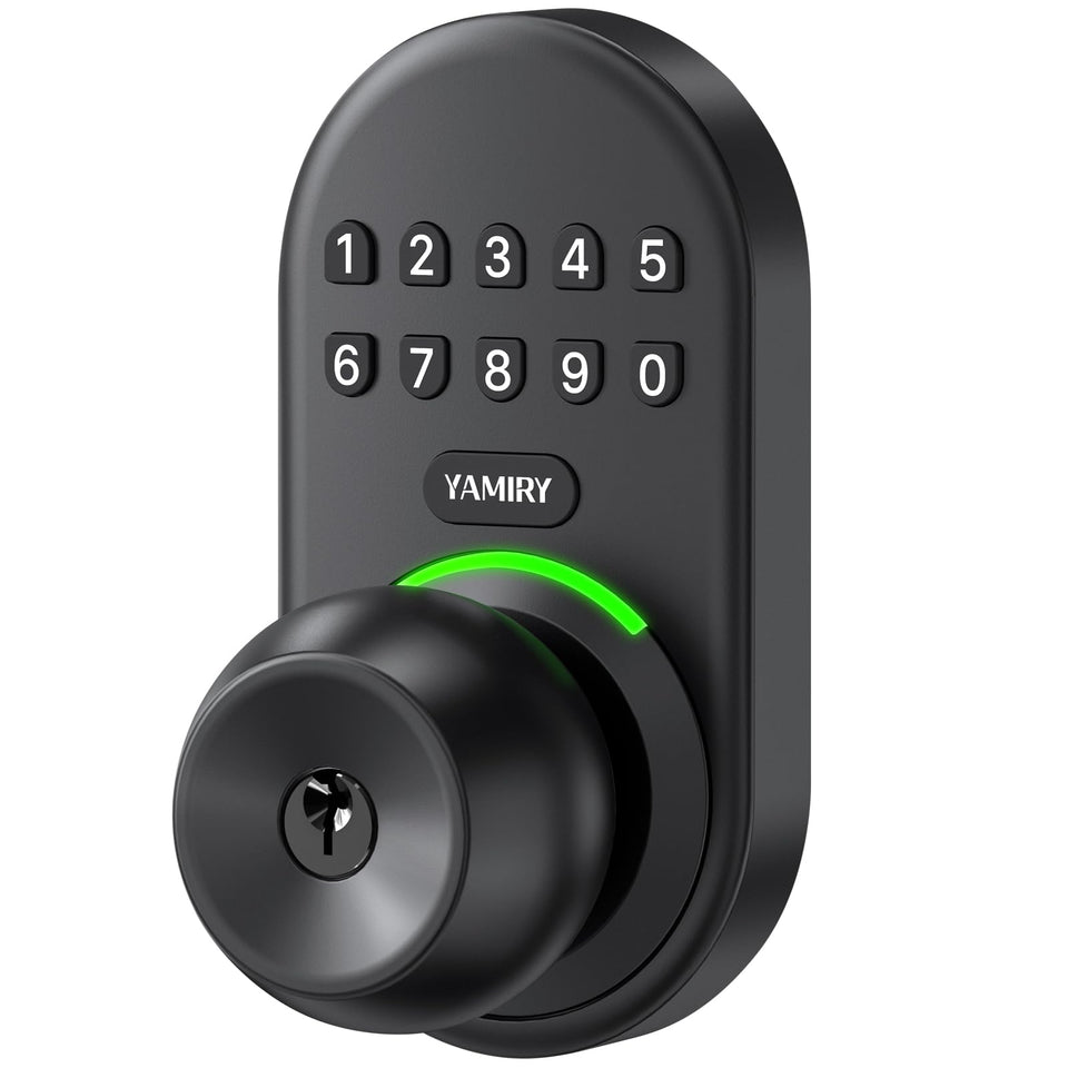 Yamiry keypad smart lock front door setup showing quick install and convenient access