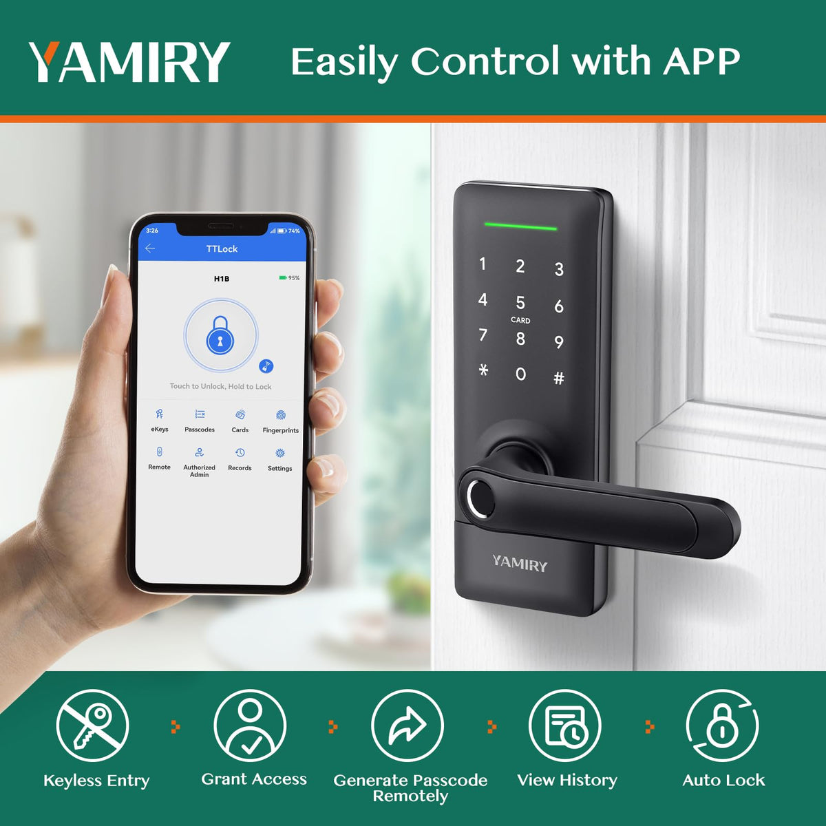 Yamiry Smart Door Lock app control dashboard for remote access management