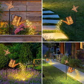 Yamodoor solar garden lantern provides soft path illumination.