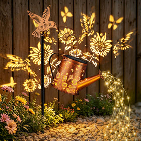 Yamodoor sunflower butterfly lantern hanging on a hook for cozy porch lighting.