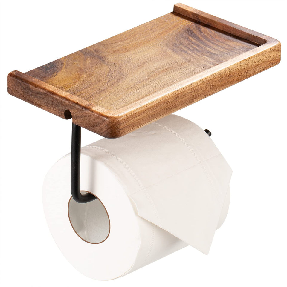 Yangbaga wall-mount toilet paper holder with shelf keeps essentials within reach