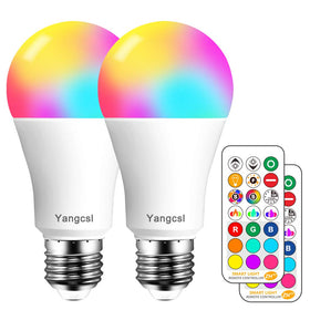 Yangcsl LED light bulb with remote control for easy color and brightness adjustment.