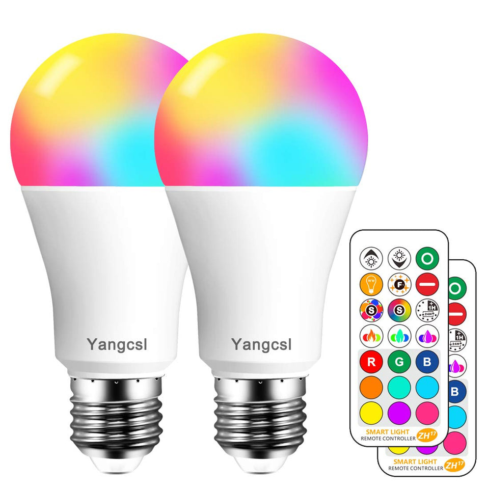 Yangcsl LED light bulb with remote control for easy color and brightness adjustment.