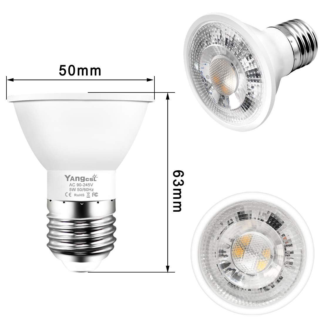 Yangcsl six-pack LED bulbs shown together for multi-room lighting.