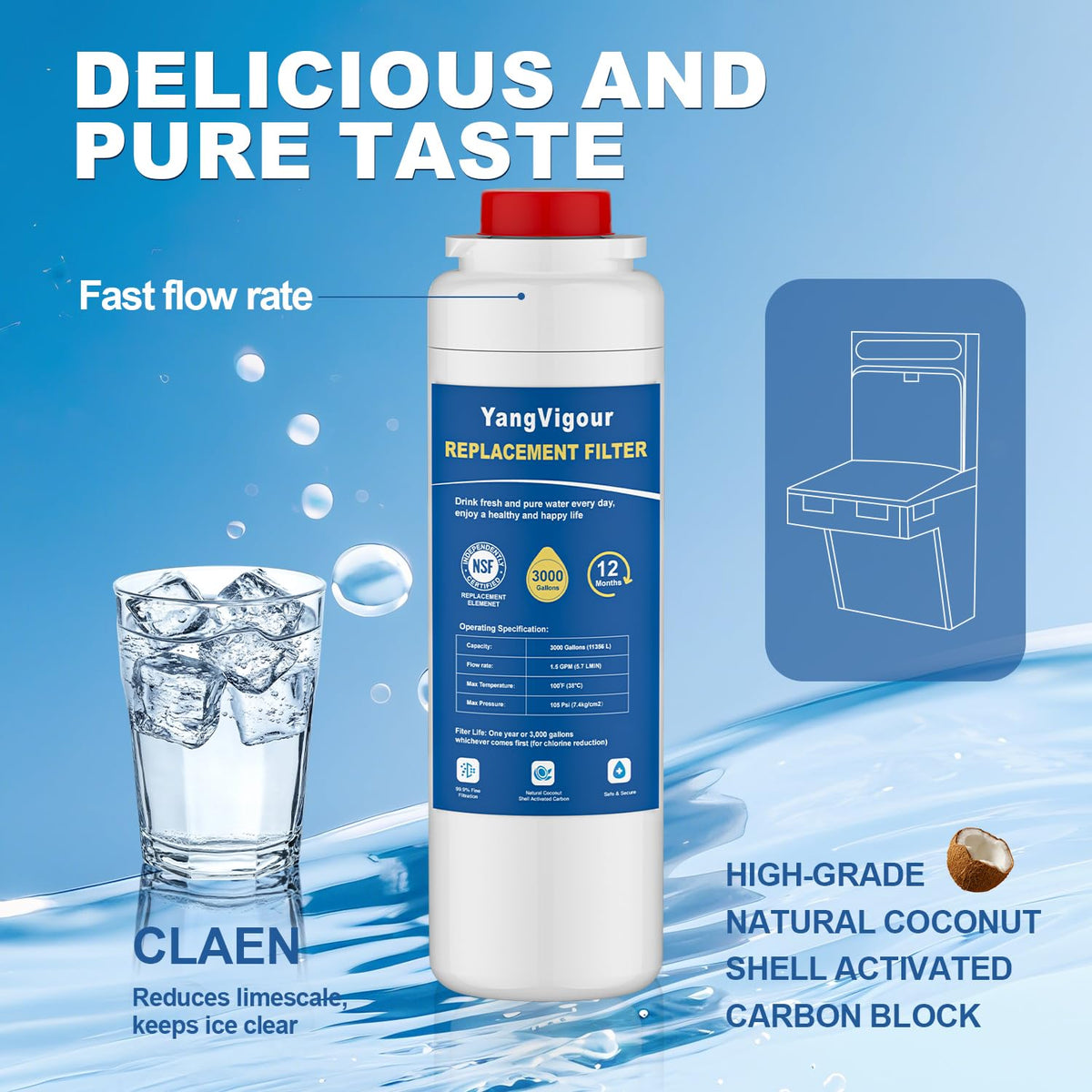 YangVigour water flow test showing steady dispensing