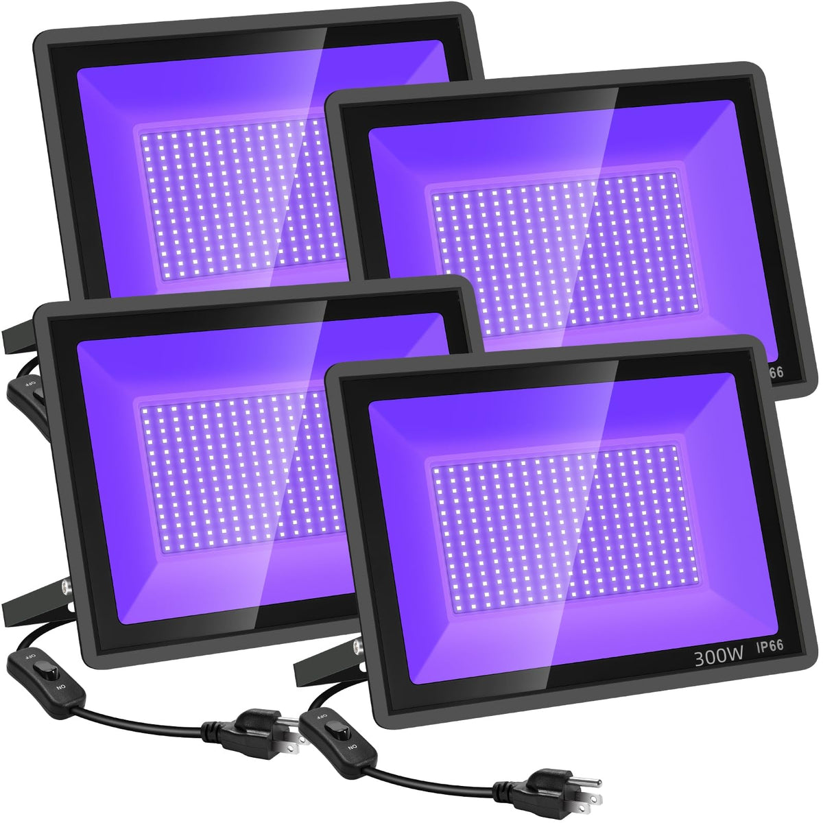 YANYCN 4 Pack 300W Black Light flood light front view for outdoor glow parties