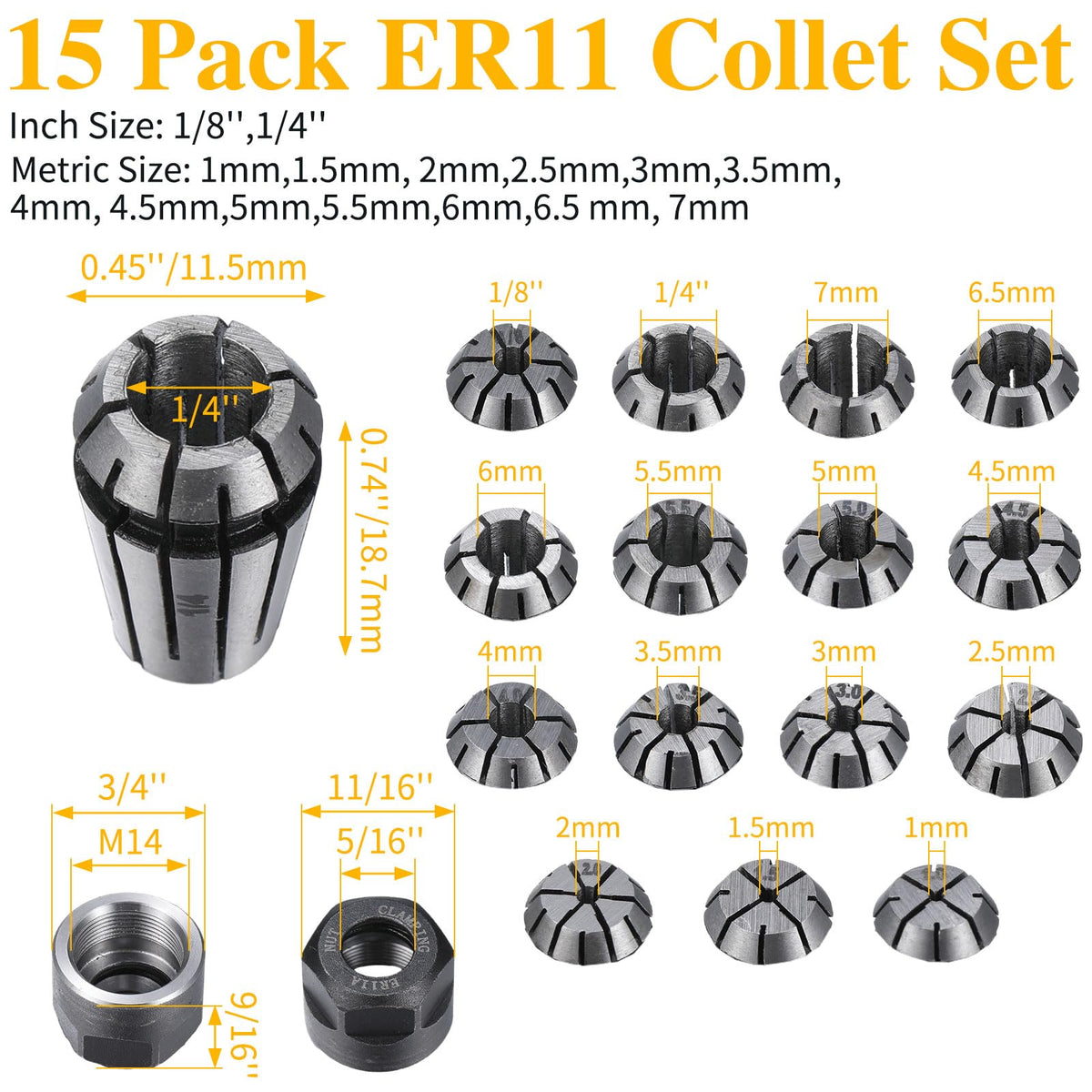 Yaocom ER11 diameter range display for precise tool holding.