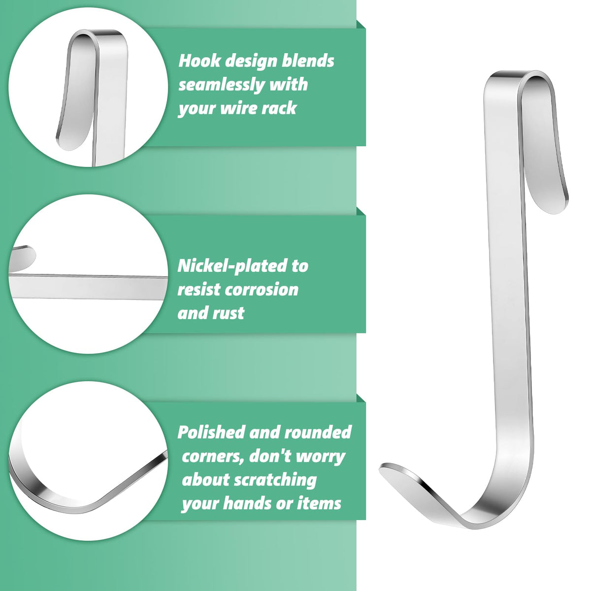 Yaocom J Hook nickel-plated metal construction resists corrosion and wear.