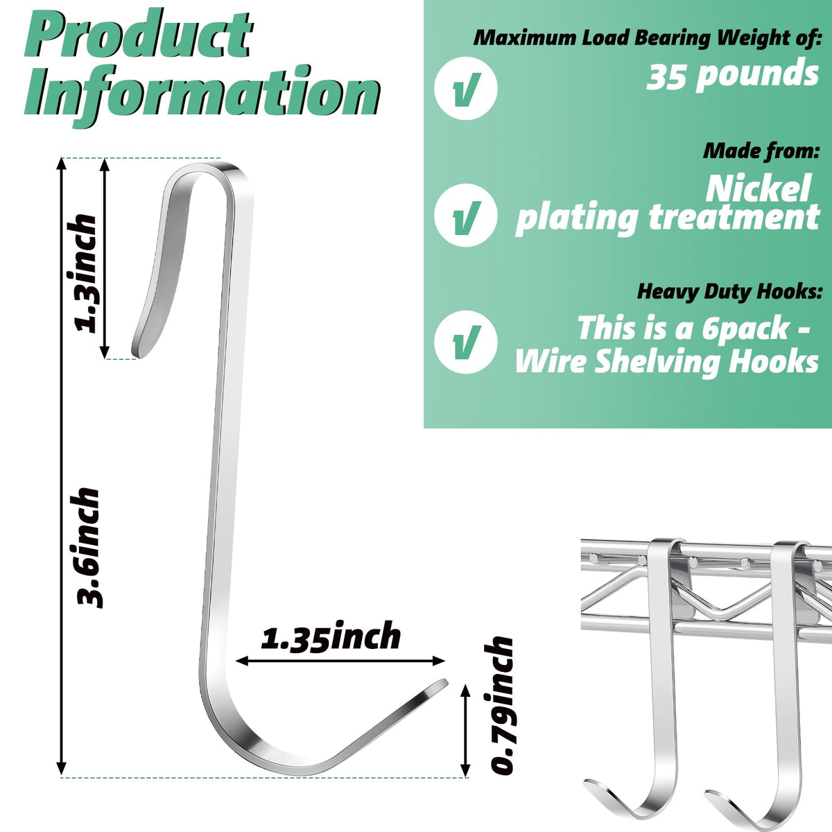 Yaocom J Hook attaches to wire shelf rails for quick organization.