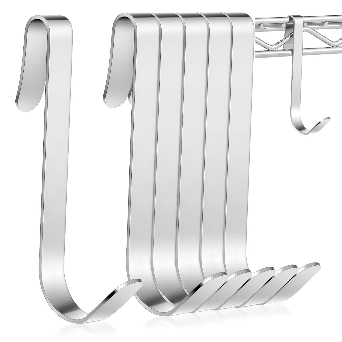 Yaocom J Hook for wire shelving, six-pack setup for organized storage.